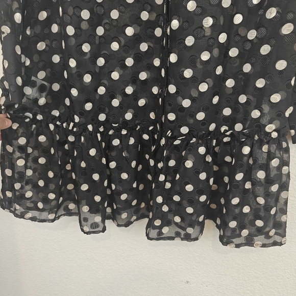 THE SHIRT By Rochelle Behrens Long Sleeve Polkadot Chiffon Mini Shirt Dress Sz S - Picture 10 of 14
